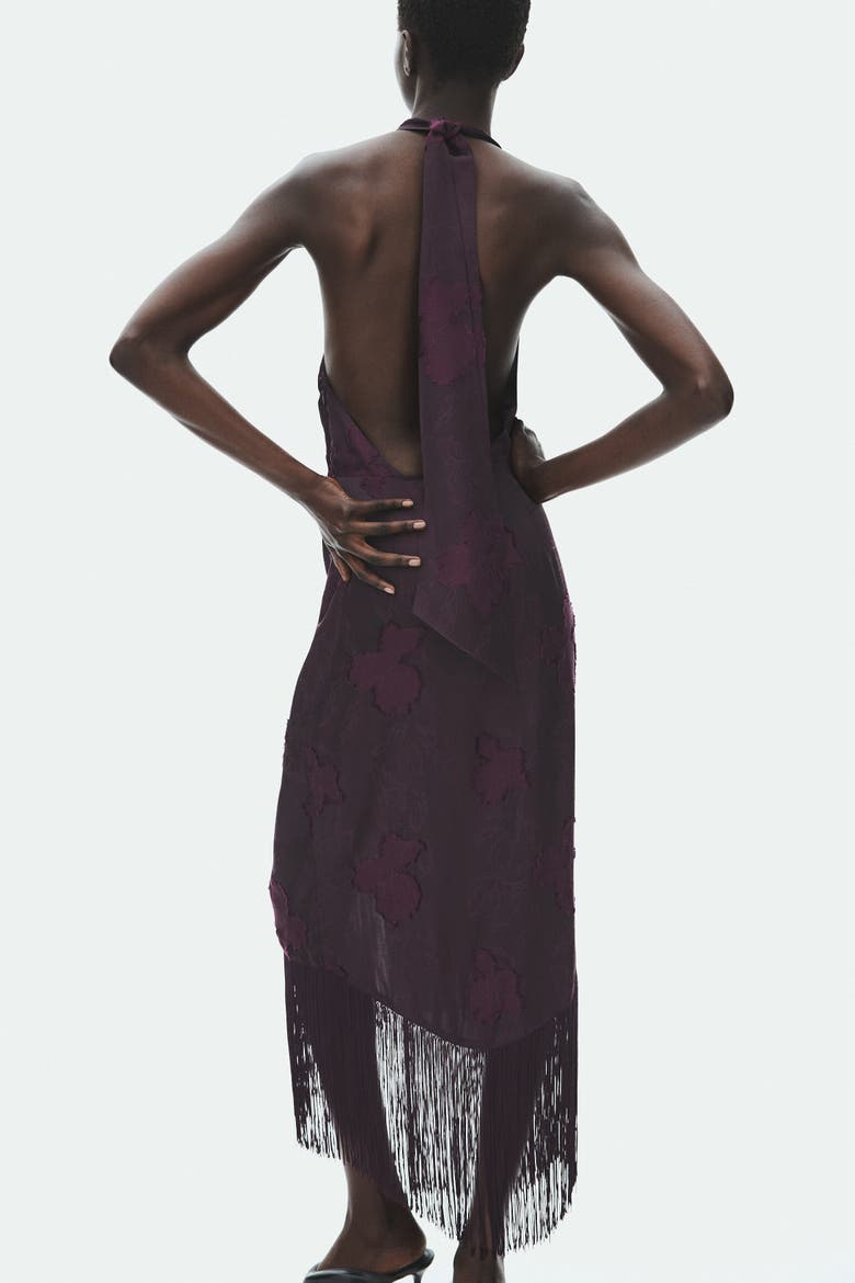 Jacquard-weave Dress With Fringe, Alternate, color, Dark plum purple