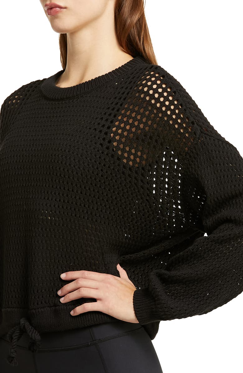 Sweaty Betty Tides Open Stitch Pullover, Alternate, color, Black