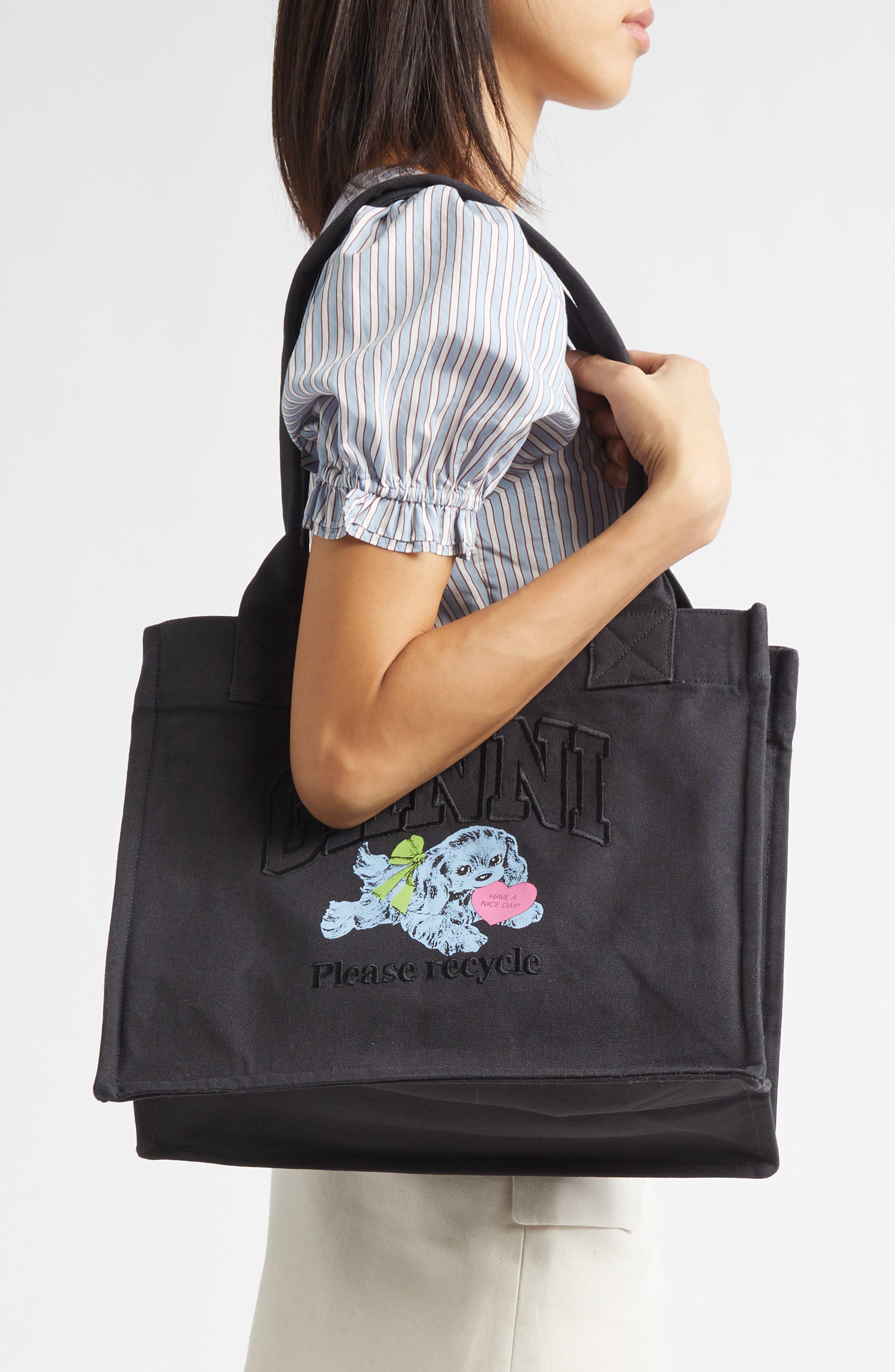 Ganni Large Dog Graphic Shopper, Alternate, color, 