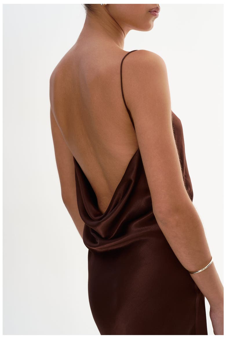 Ashley | Asymmetrical Satin Dress, Alternate, color, Brown