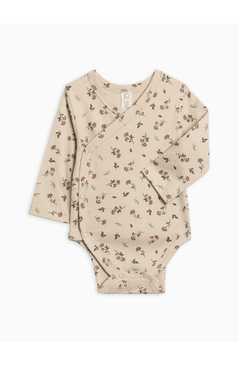 Colored Organics Organic Kai Kimono Bodysuit, Main, color, Betty Floral / Purple + Olive
