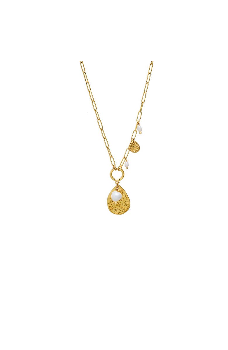 BY ADINA EDEN Floral Etched Pearl Charm Necklace, Main, color, Gold