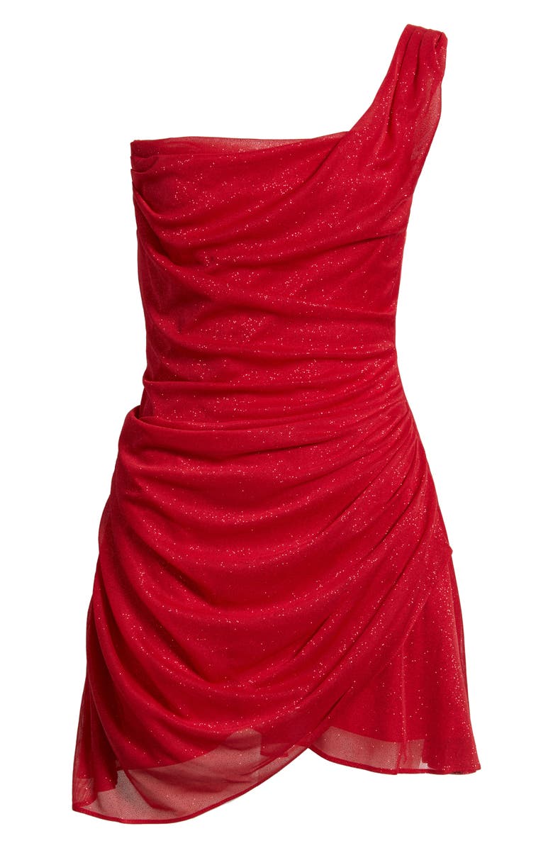 Jump Apparel One-Shoulder Glitter Matte Jersey Cocktail Minidress, Alternate, color, Red