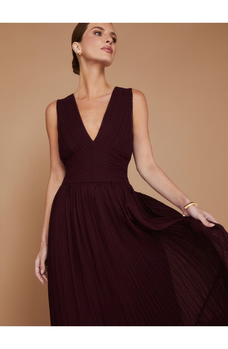 Six Stories Pleated Plunge Maxi Dress, Alternate, color, Wine