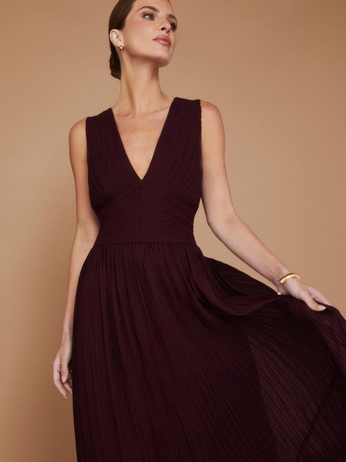 Six Stories Pleated Plunge Maxi Dress In Burgundy