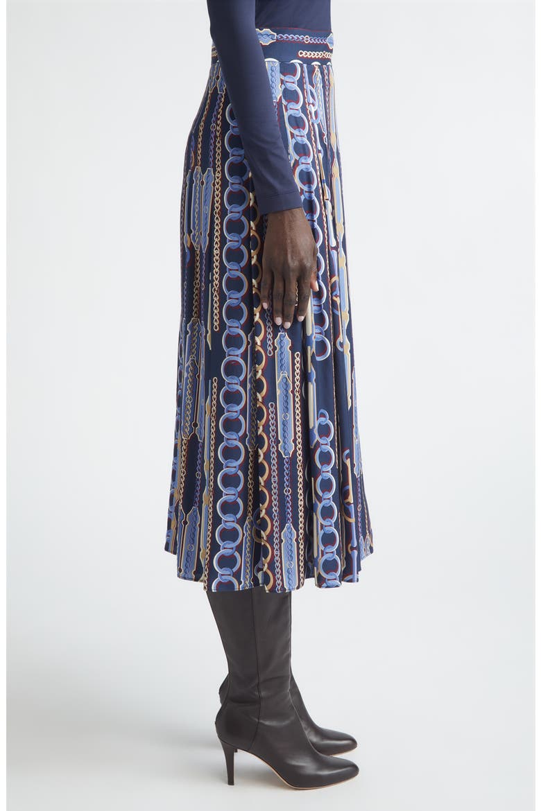 Heritage Chain Bridle Print Pleated Midi Skirt, Alternate, color, MIDNIGHT MULTI