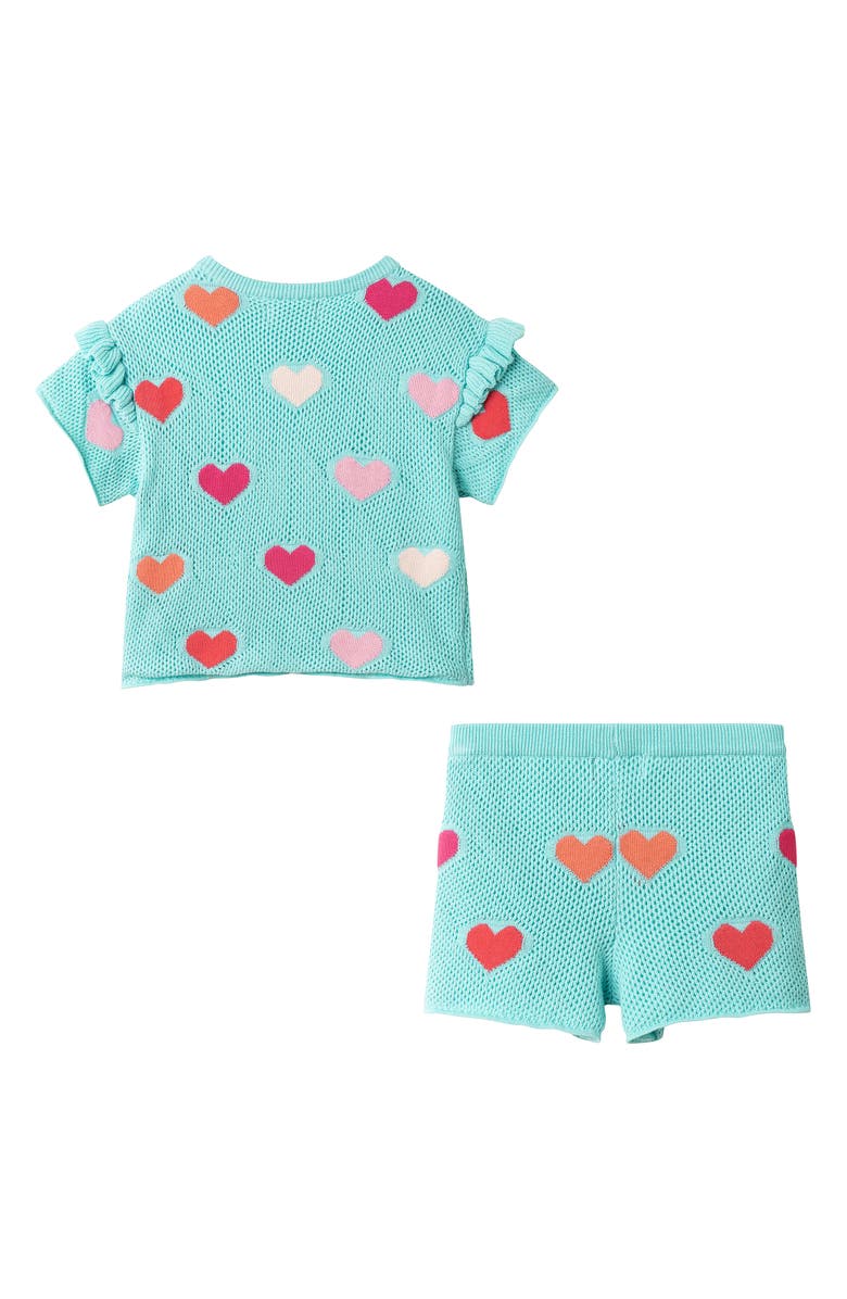 Andy & Evan Kids' Open Knit Top & Shorts Set, Alternate, color, Aqua Hearts