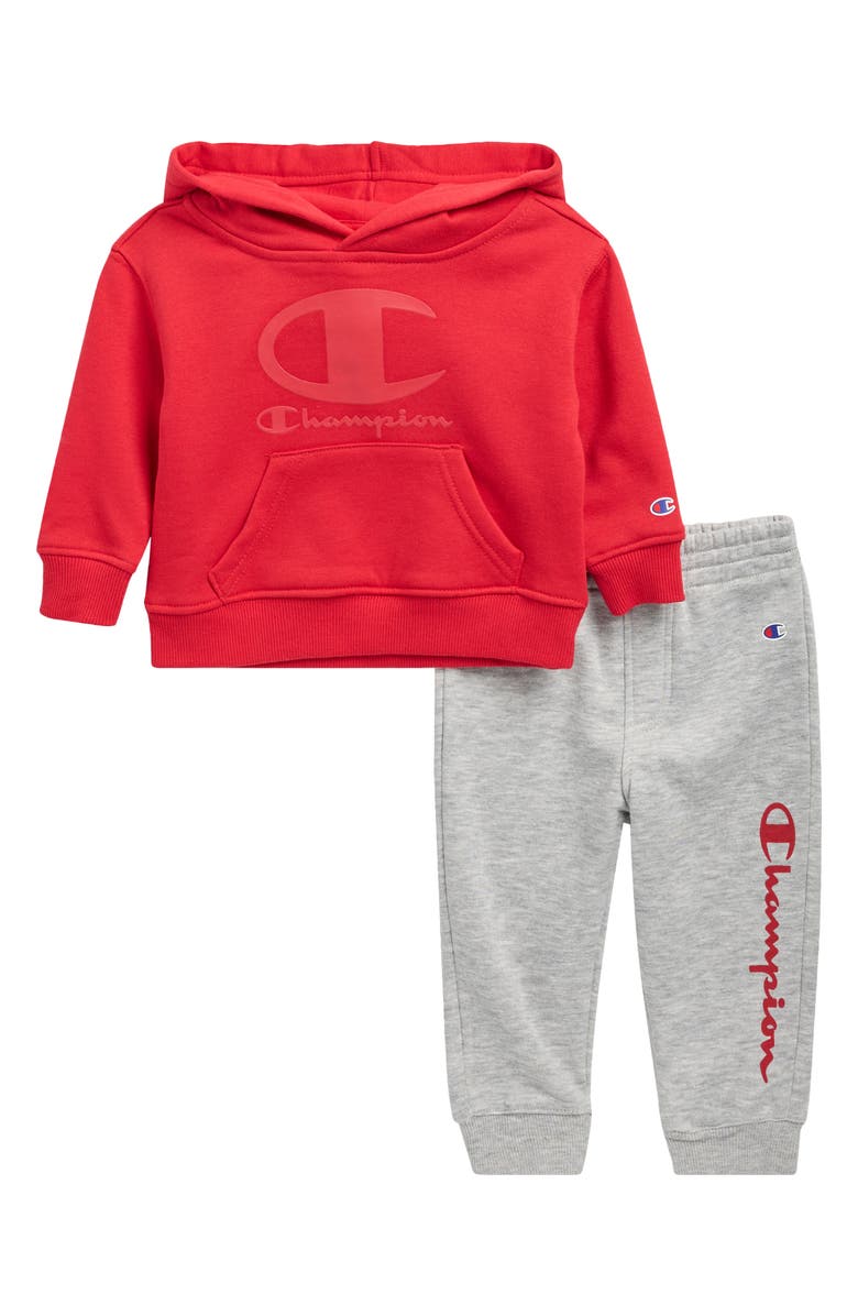 Champion Logo Pullover Hoodie & Joggers Set, Main, color, Grey Heather