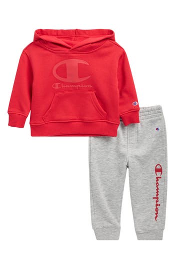 Champion Logo Pullover Hoodie & Joggers Set In Gray