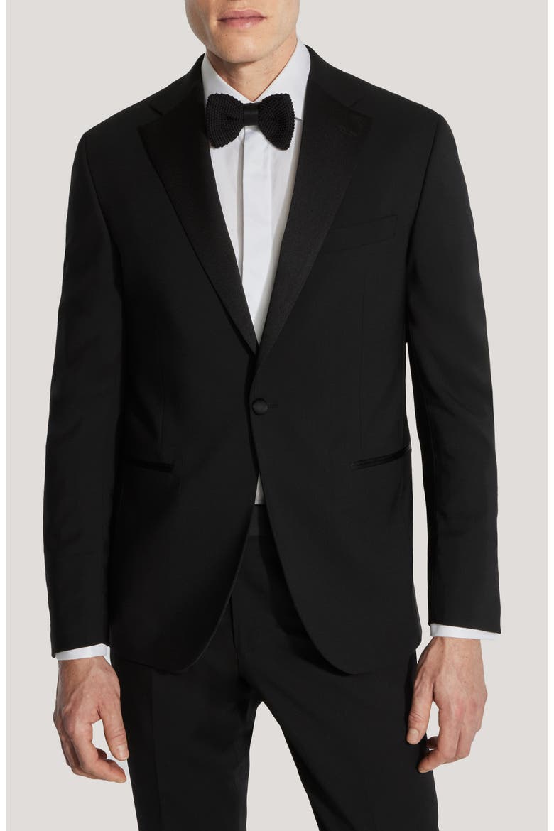 Ezra Notched Lapel Black Wool Tuxedo, Alternate, color, BLACK