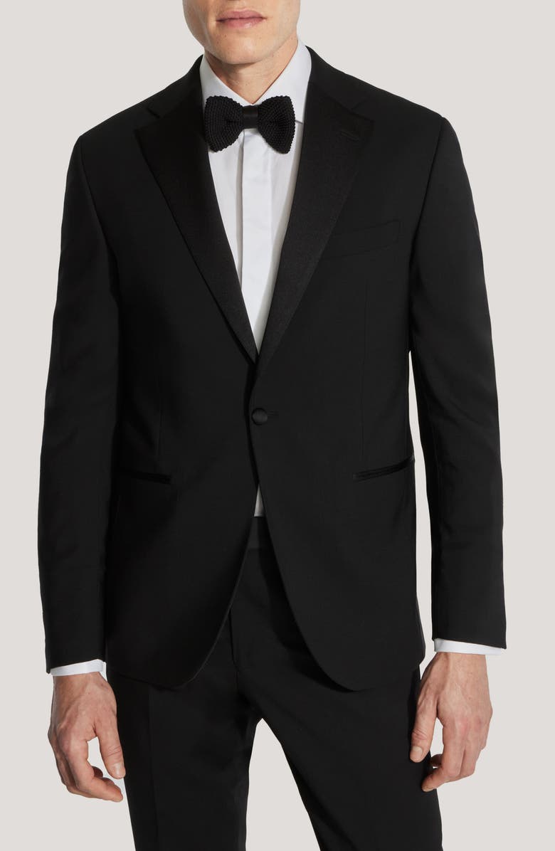 Jack Victor Ezra Notched Lapel Black Wool Tuxedo, Alternate, color, Black