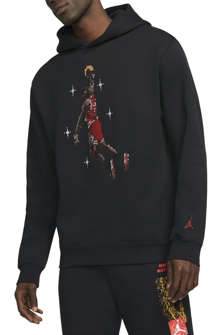 Essential Fleece Graphic Hoodie, Main, color, BLACK