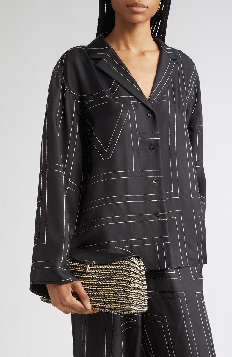 TOTEME T-Lock Top Handle Woven Leather Clutch, Alternate, color, Black/ Sand