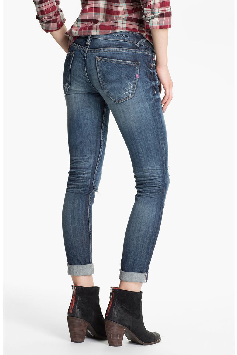 Destroyed Skinny Jeans, Alternate, color, DARK WASH