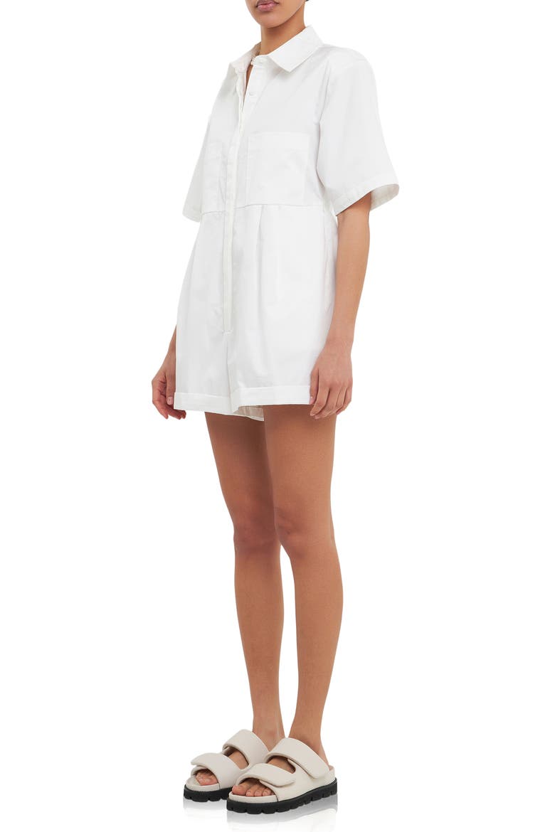 Shoulder Pad Shirt Romper, Alternate, color, WHITE