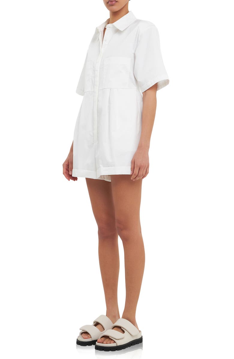 Grey Lab Shoulder Pad Shirt Romper, Alternate, color, White