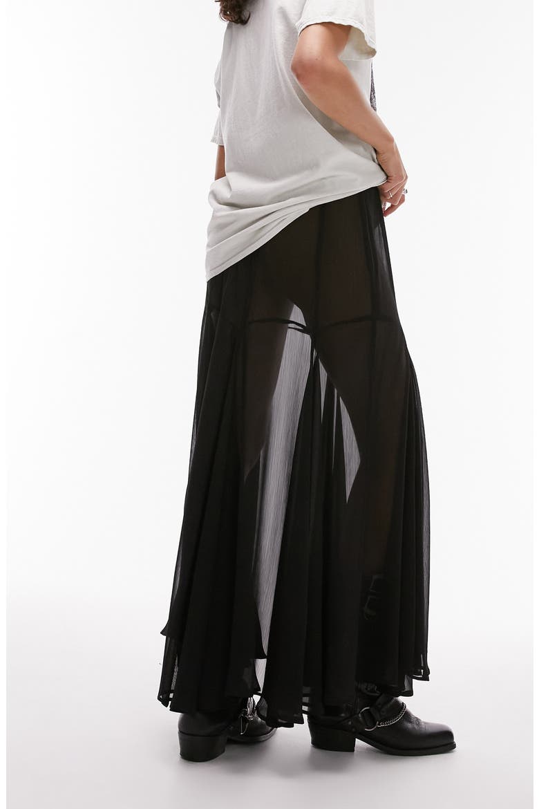 Godet Sheer Maxi Skirt, Alternate, color, BLACK