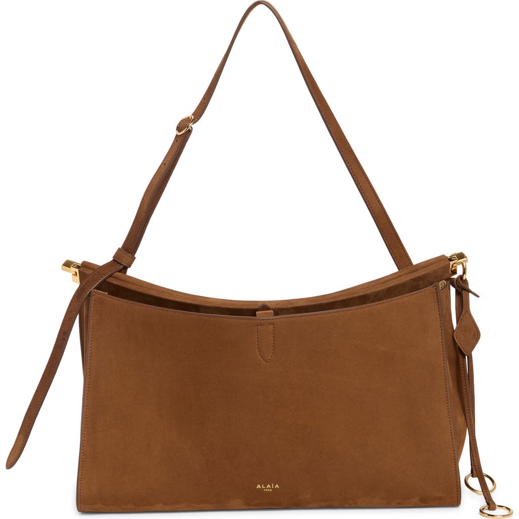 Alaïa Le Click Pocket Nubuck Leather East/West Shoulder Bag in Terre Dombre 2 731 at Nordstrom