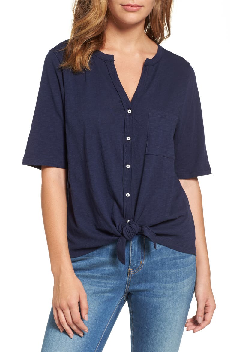 Tie Front Tee, Main, color, NAVY PEACOAT