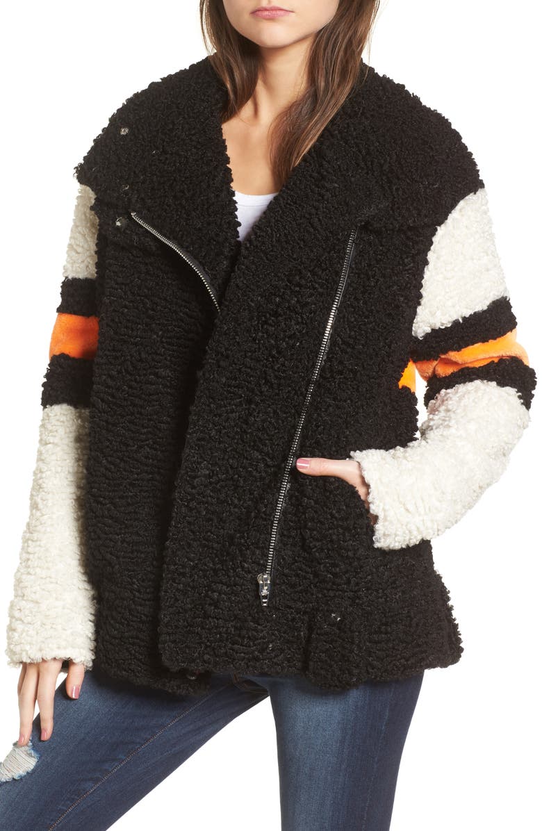 BLANKNYC Stripe Faux Shearling Jacket, Main, color, 