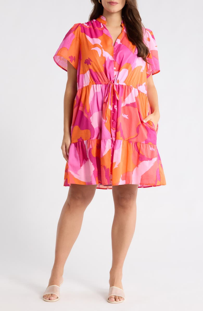 SUGARLIPS Merim Floral Amo Button-Up Minidress, Main, color, Orange-Pink-Multi