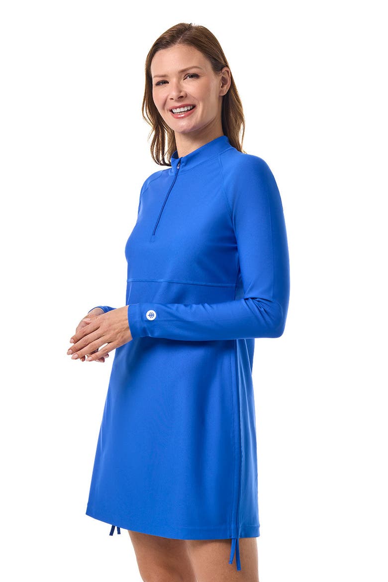 Women's Lawai Ruche Long Sleeve Swim Shirt, UPF 50+ Sun Protection, Alternate, color, Baja Blue