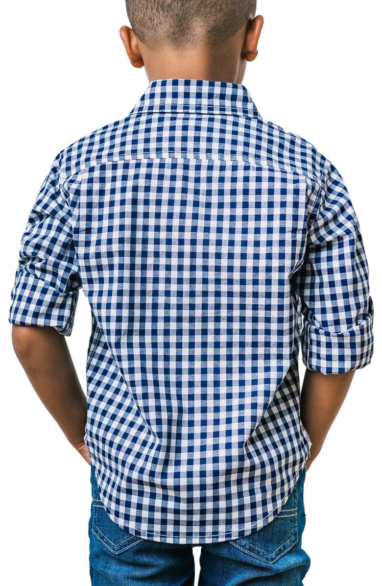 Hope & Henry Baby Boys' Organic Stretch Poplin Roll-Up Shirt, Infant, Alternate, color, Navy Gingham