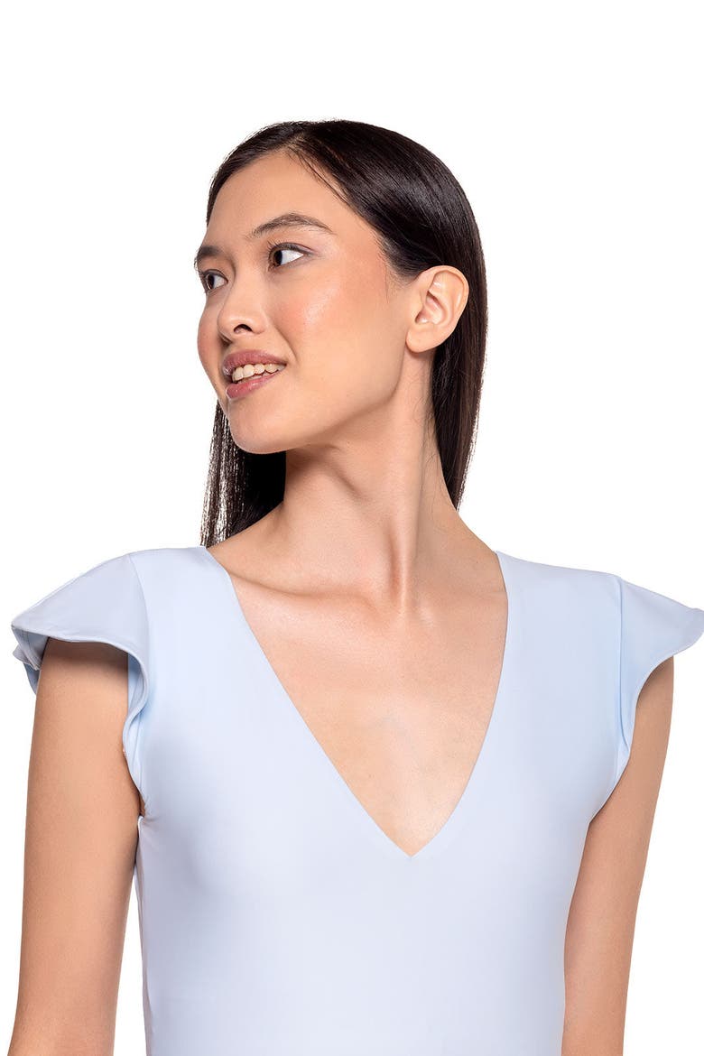 Coconut Grove Flutter Sleeve Swimsuit, UPF 50+ Sun Protection, Alternate, color, Skyride