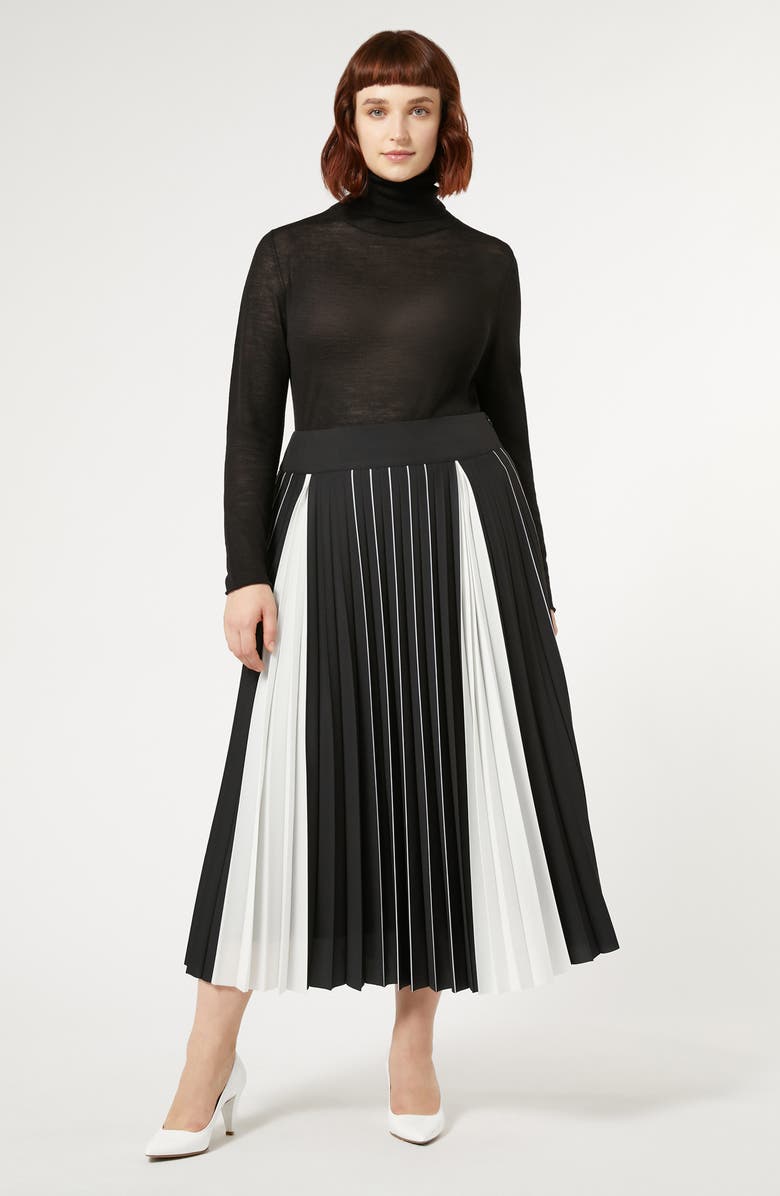 Marina Rinaldi Zina Colorblock Pleated Midi Skirt, Alternate, color, Black White
