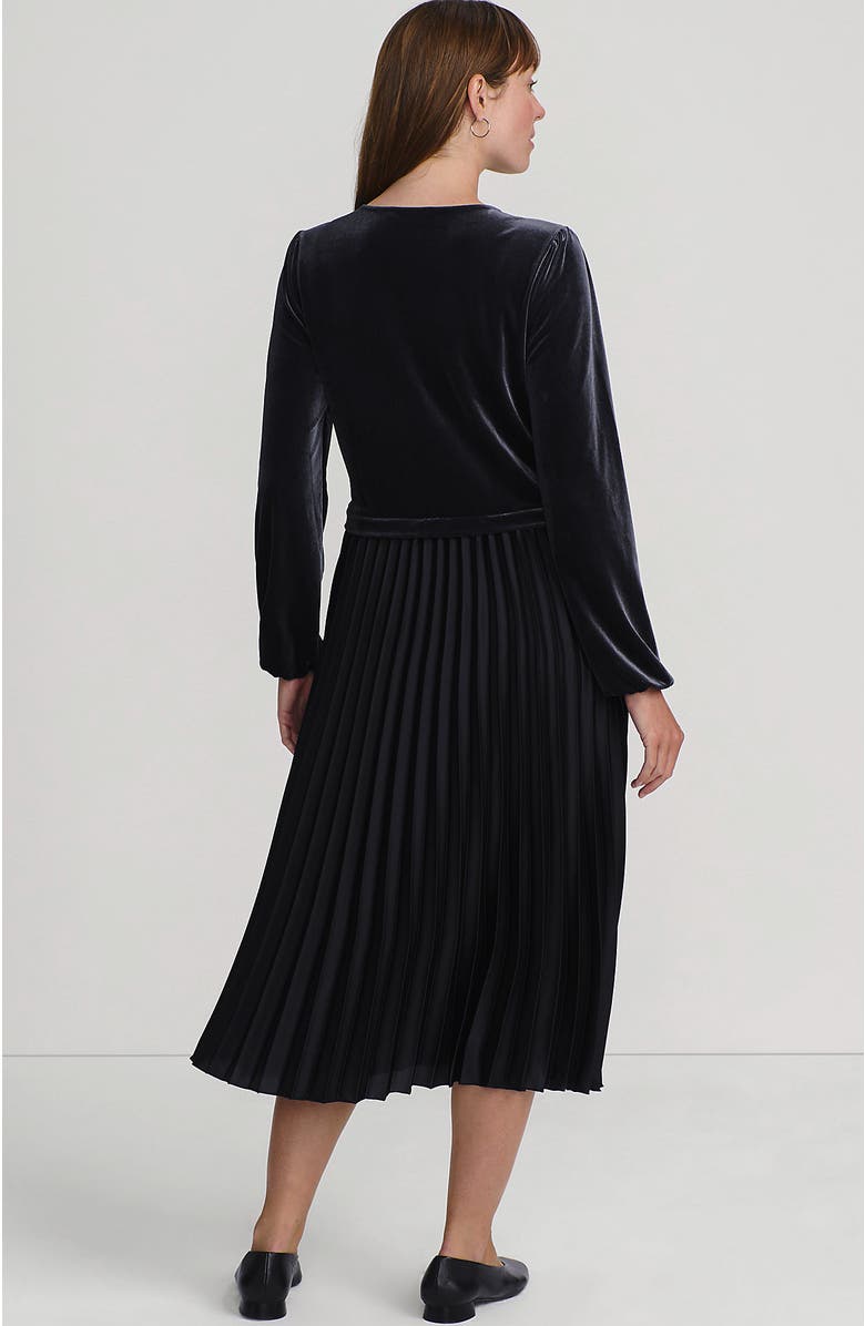 Lands' End Velvet and Satin Duet Midi Dress, Alternate, color, Black