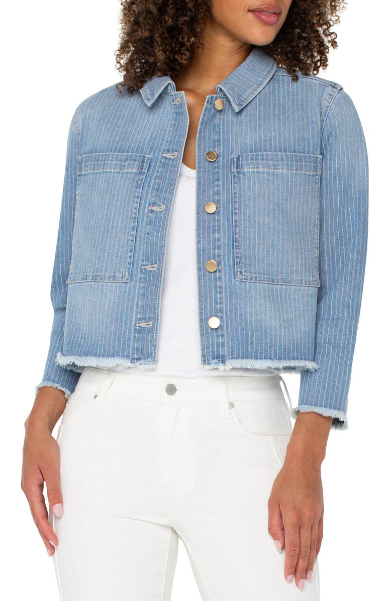 Liverpool Los Angeles Stripe Crop Denim Shacket, Main, color, Sunset Stripe