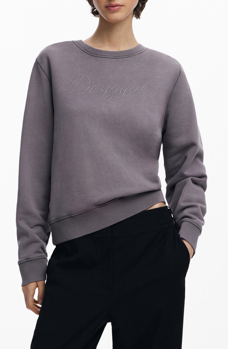Desigual Embellished Logo Cotton Sweatshirt, Main, color,