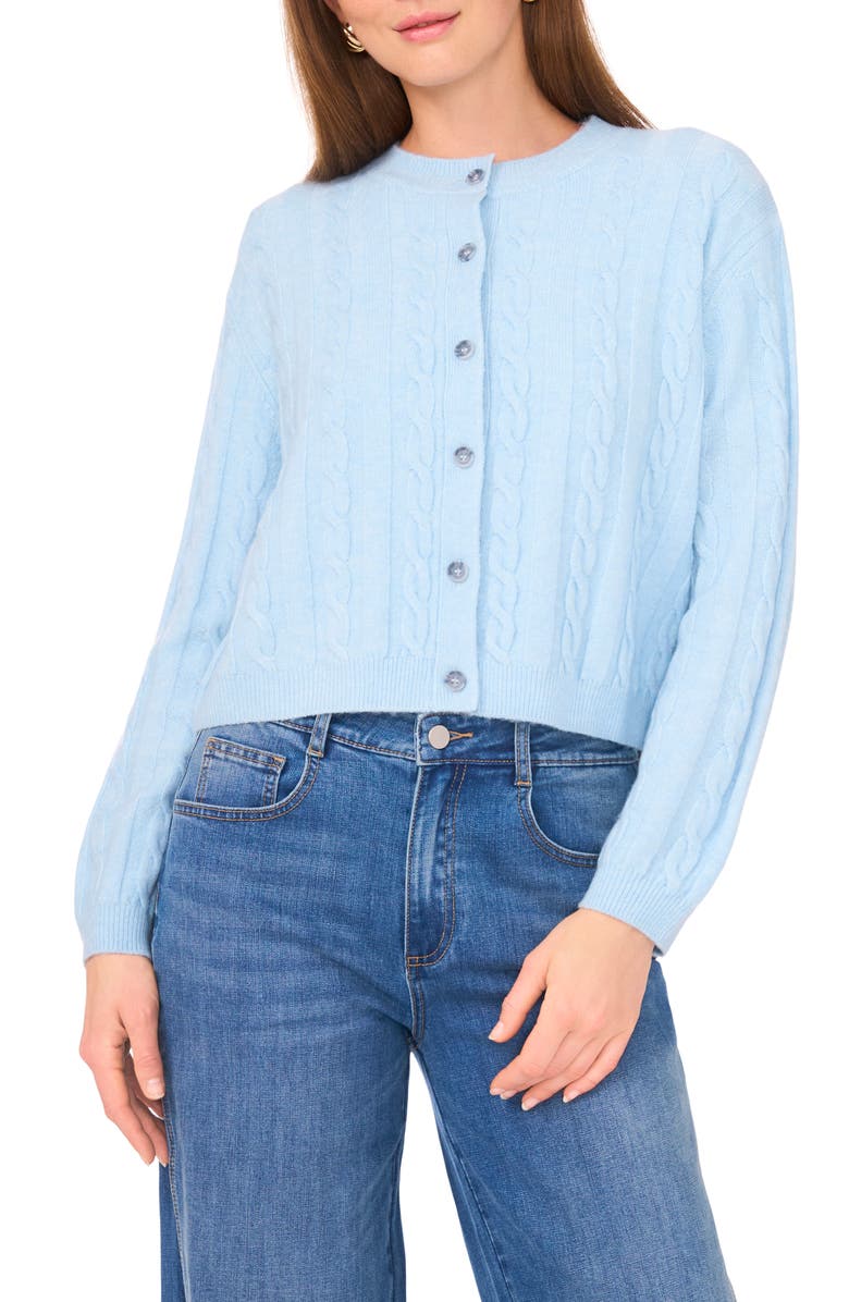 Vince Camuto Crop Cable Cardigan, Main, color, Eggshell Blue