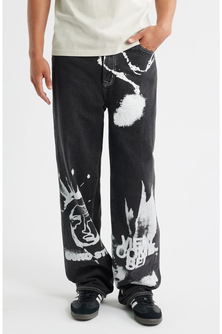 Medici Prato Graphic Baggy Jeans, Main, color, BLACK STONE WASHED