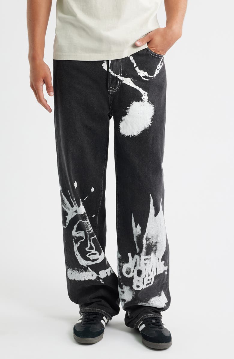 SANTO STUDIO Medici Prato Graphic Baggy Jeans, Main, color, Black Stone Washed