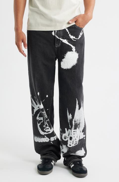 Medici Prato Graphic Baggy Jeans (Black Stone Washed)