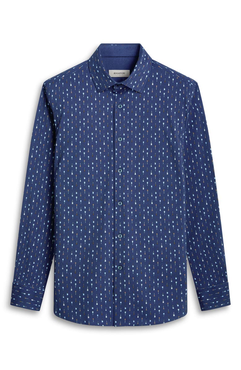 Bugatchi Jimmy OoohCotton<sup>®</sup> Guitar Print Button-Up Shirt, Alternate, color, Navy