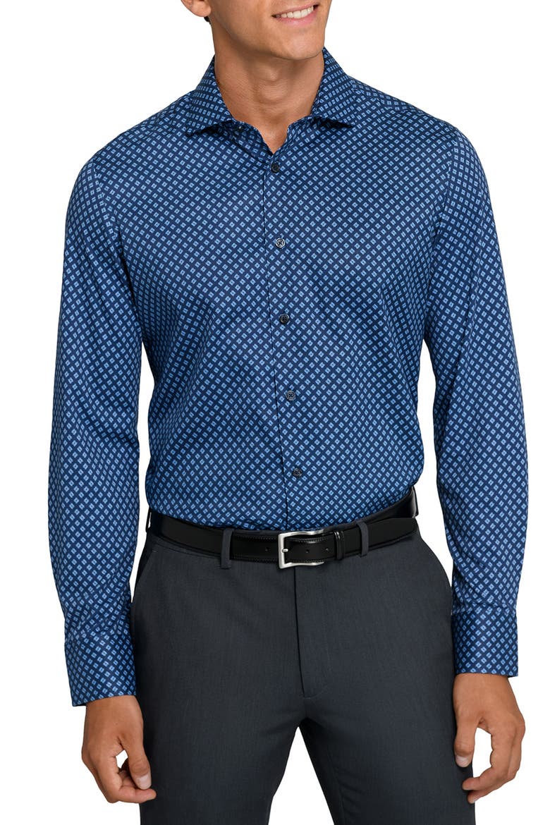 Reworked Slim Fit Blue Diamond Print Cotton Dress Shirt, Main, color, NAVY/ BLUE