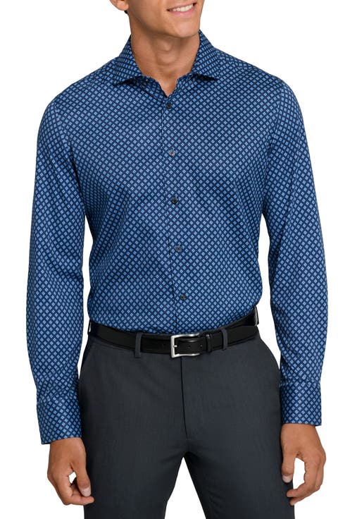 Reworked Slim Fit Blue Diamond Print Cotton Dress Shirt (Regular & Big)
