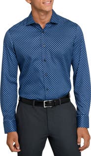 W.R.K Reworked Slim Fit Blue Diamond Print Cotton Dress Shirt