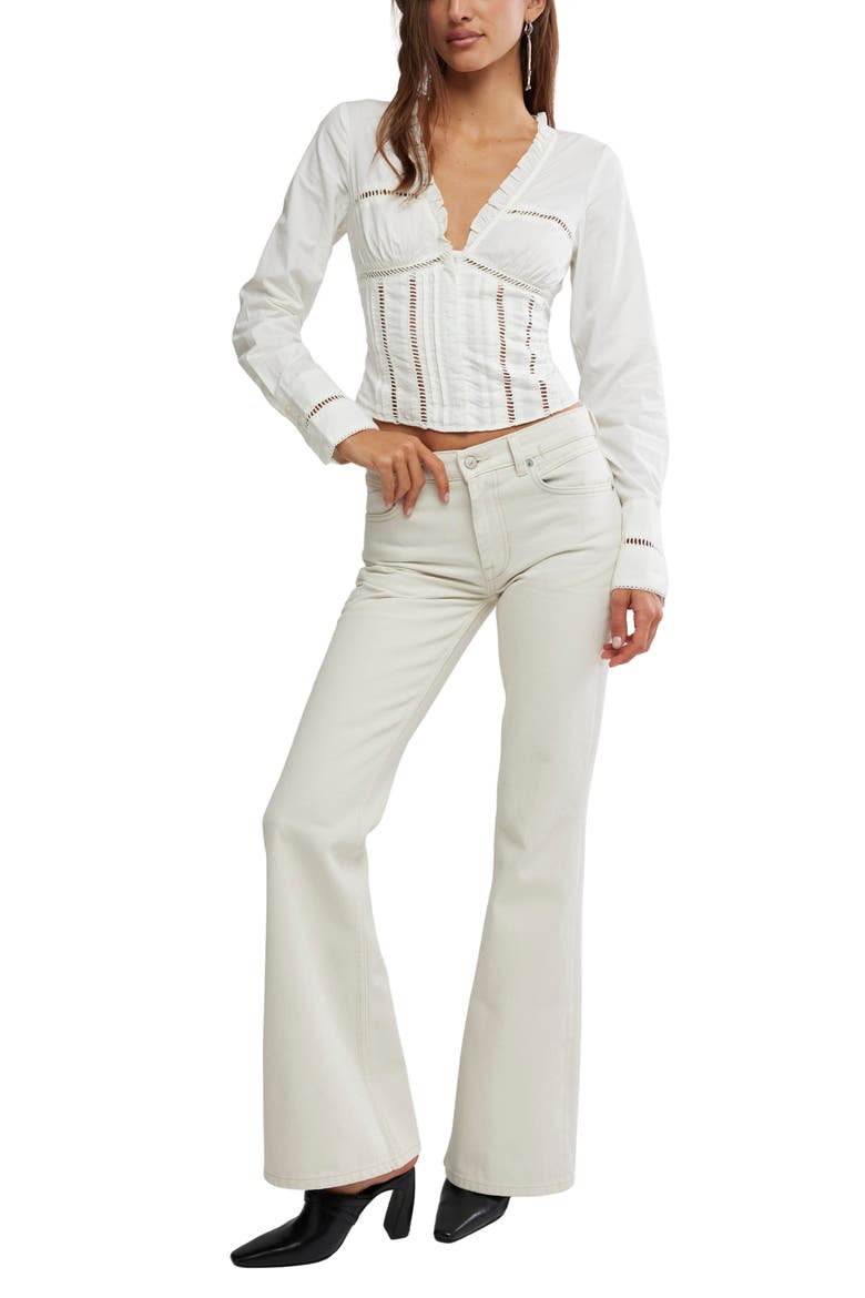 Frankie Long Sleeve Ladder Stitch Corset Top, Alternate, color, CLEAN IVORY