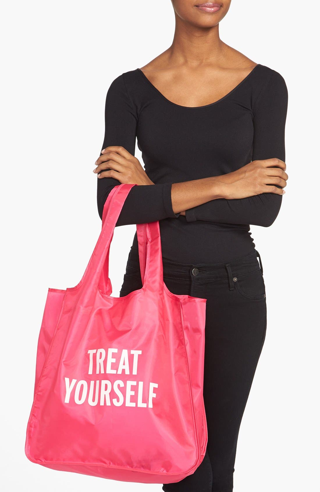 Kate Spade New York 'treat yourself' reusable shopping tote, Alternate, color, 