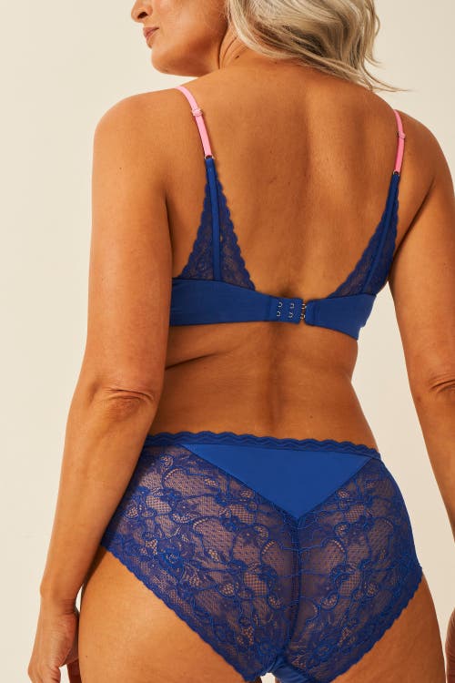 Stripe & Stare Eco Lace Triangle Bralette & High Rise Set In Blue