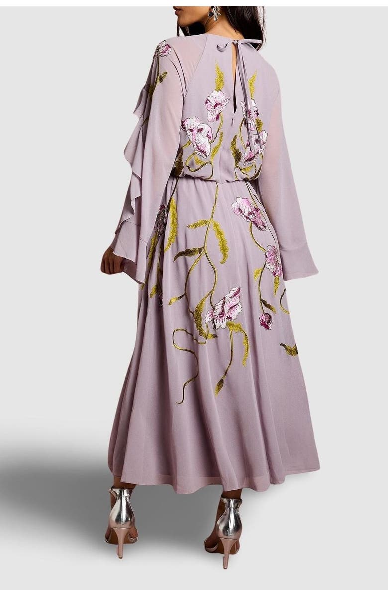 Coast Embroidered Tiered Chiffon Midi Dress, Alternate, color, Mauve