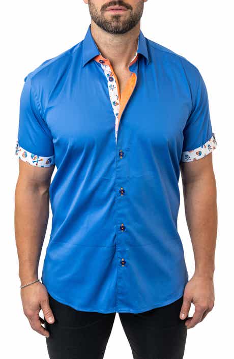 Maceoo Galileo Chefchaouen Blue Contemporary Fit Short Sleeve Button-Up Shirt