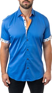 Maceoo Galileo Chefchaouen Blue Contemporary Fit Short Sleeve Button-Up Shirt