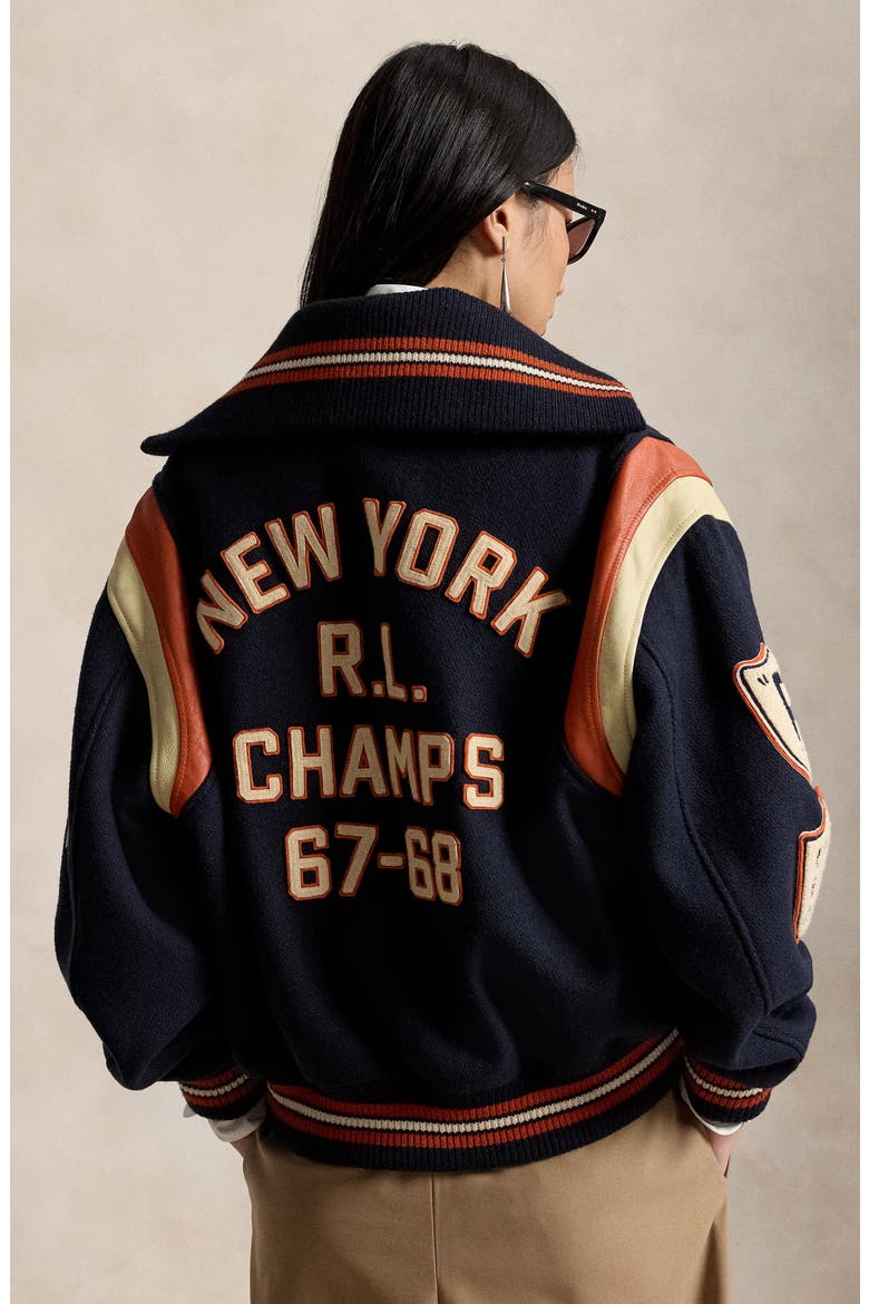 Wool Blend Varsity Jacket, Alternate, color, HUNTER NAVY