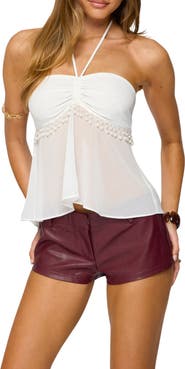 EDIKTED Beaded Sheer Chiffon Babydoll Halter Top