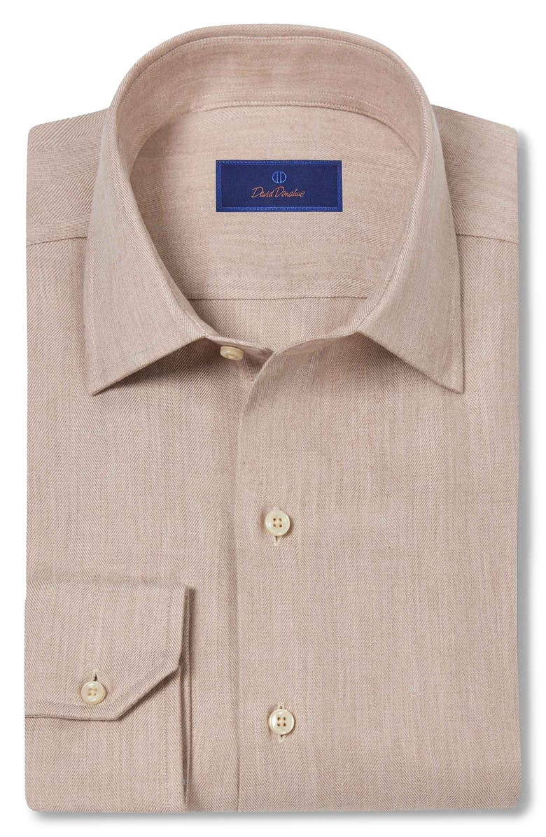 David Donahue Herringbone Sport Shirt, Main, color, Dune