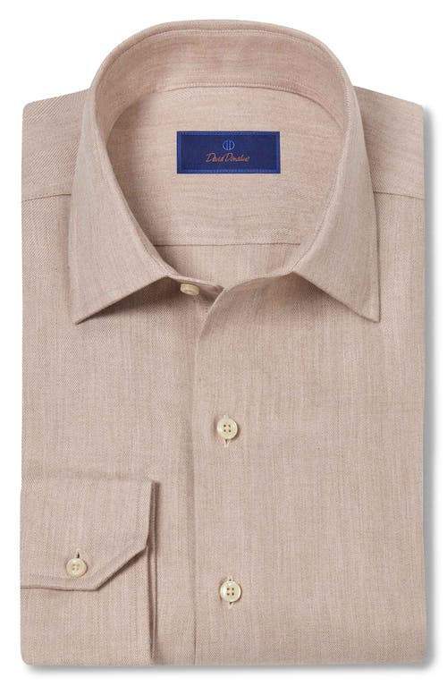 David Donahue Regular Fit Herringbone Sport Shirt In Dune